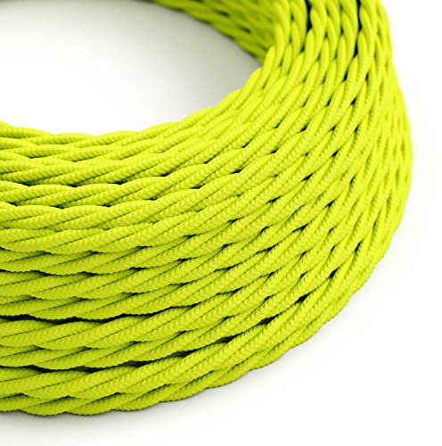 creative cables Fil Électrique Torsadé Gaine De Tissu De Couleur Effet Soie Tissu Uni Jaune Fluo TF10-10 Mètres, 2x0.75