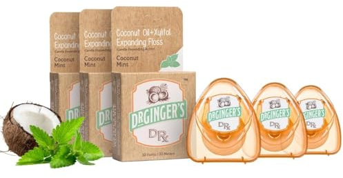 Dr. Ginger 's All-natürliche Kokosöl & Xylitol Zahnseide - expandierende Polyester für eine effiziente Reinigung - tolle Kokosnuss Minze Geschmack, keine schädlichen Chemikalien oder Inhaltsstoffe -