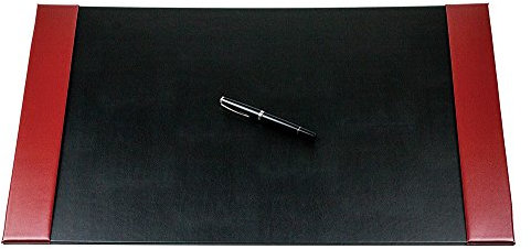 DELMON VARONE - Personalisierbare Schreibtischunterlage mit 2 Seitenleisten Cambridge Top Grain Leder rot, Rutschfeste Schreibunterlage abwaschbar, Schreibtisch Unterlage als Mousepad, 64x42 cm