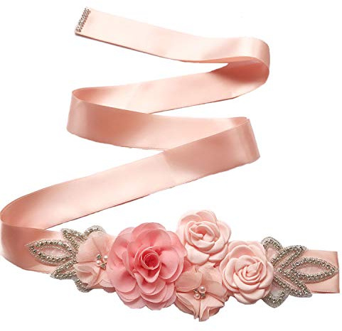 Lauthen.S Schärpengürtel mit Blumen, Perlen und Strasssteinen für Hochzeits-, Braut- und Babyshower-Kleider