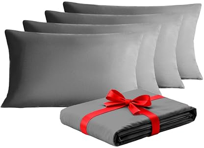 MOHAP Zippered Pillowcases 50X75 cm 4 Pack- Super Soft Breathable Brushed Microfiber Pillow Cases Cover for Hair and Skin Grey