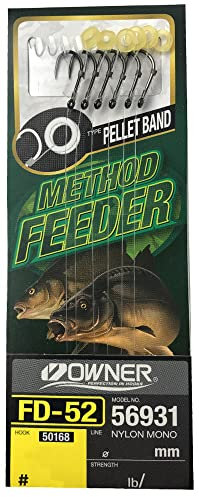 Owner FD-52 Method Feeder Pellet Bait Band Barbless Haken zu Nylon, 10