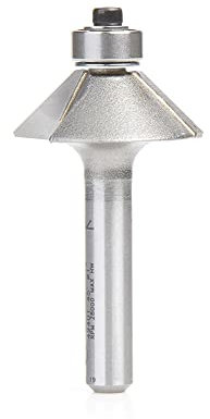Amana Tool 49401 Carbide Tipped Chamfer 45 Deg x 1 D x 5/16 CH x 1/4 SHK w/ Lower Ball Bearing Router Bit