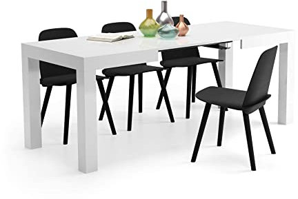 MOBILI FIVER, First ausziehbarer Tisch, 120(200) x80 cm, glänzend, Weiß, Made In Italy