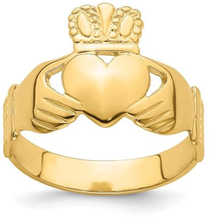 Damen-Ring, 14 Karat Gold, irischer Claddagh-Stil, keltischer Dreifaltigkeitsknoten, hochglanzpoliert, Größe R 1/2, Metall