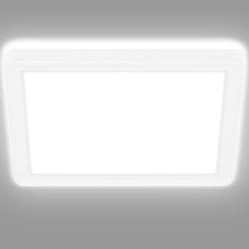 BRILONER - LED Deckenlampe mit indirektem Licht, flach, neutralweiße Lichtfarbe, Lampe, Deckenleuchte, Wohnzimmerlampe, LED Panel, Küchenlampe, Deckenbeleuchtung, 19x19x2,8 cm, Weiß