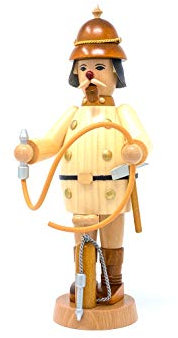 Drechslerei Friedbert Uhlig, Räuchermännchen Nr. 055/N, Feuerwehrmann, Natur, 25 cm hoch, aus regionalem Holz gedrechselt, echte Handarbeit aus dem Erzgebirge, Weihnachten, Holzkunst, Echtholz