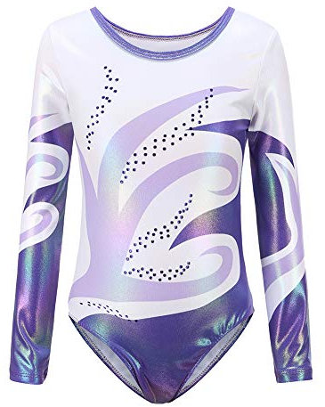 Dkhsy Justaucorps de Gymnastique pour Filles à Manches Longues Justaucorps étincelant Danse Ballet Gymnastique athlétique pour Petite Fille 5-12 Ans