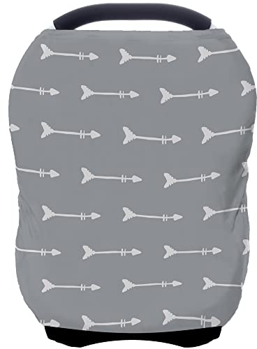 Nursing Carseat Canopy Breastfeeding Cover - Multi-use Stretchy Car Seat Covers for Babies, Nursing Cover, Baby Shower Gifts (Grey Arrows)