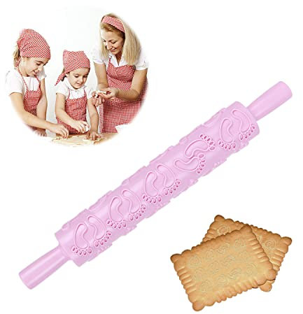 Geprägt Teigroller, 3D Gravur Nudelholz, Silikon Geprägte Nudelhölzer, Dekoration Form, DIY Backzubehör für Fondant, Kuchen, Kekse (Rosa Füße)
