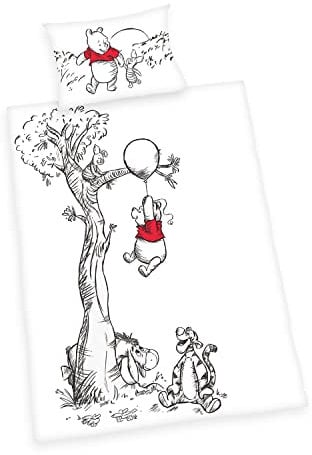 Herding Disney's Winnie Puuh Bettwäsche-Set, Made in Green, Kopfkissenbezug 40 x 60 cm mit Hoteleinschlag, Bettbezug 100 x 135cm, Mit Knopfverschluss, 100% Baumwolle/Flanell