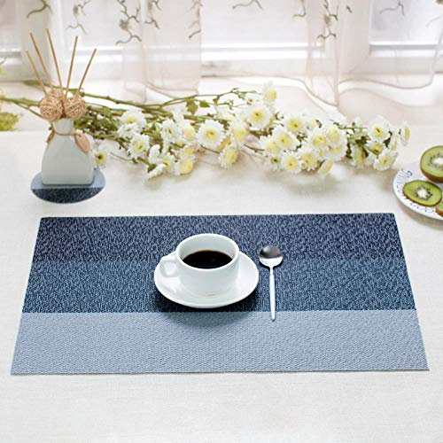 Set de Table Bleu Gris Set de Table Plastique PVC Sets de Table Antidérapants Decoration Table Lavables Dessous de Table Résistants à La Chaleur 30x45cm 2 Pcs