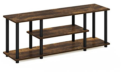 Furinno Turn-N-Tube No Tools 3D 3-Tier Entertainment TV Stands, Amber Pine/Black
