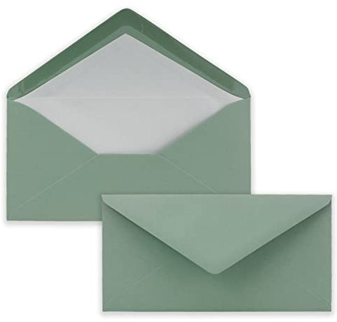 200 x DIN Lang Briefumschläge - Eukalyptus mit weißem Seidenfutter - 11x22 cm - 110 g/m² - ideal für Einladungen, Weihnachtskarten, Glückwunschkarten aus der Serie Farbenfroh