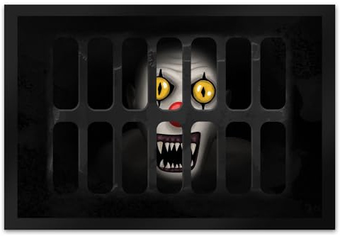 speecheese Schachtdeckel Horror Halloween Fußmatte XL in 40x60 cm mit Clownmotiv gruseliger Gullideckel Fußabstreifer mit Clown als Dekoration für Halloween damit niemand Dich stört oder bei