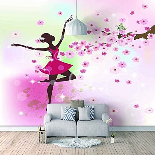 Papier Peint Photo 3D Personnalisé À Décoller Et À Coller Fleurs Roses Ballerine Fille Grandes Peintures Murales Salon Canapé Chambre Peinture Murale Moderne Décor À La Maison Affiches M 250x175 cm