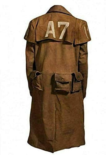 Aksah Fashion Men's NCR Ranger Veteran Armor New Vegas A7 Brown Suede Leather Trench Coat Cosplay Costume
