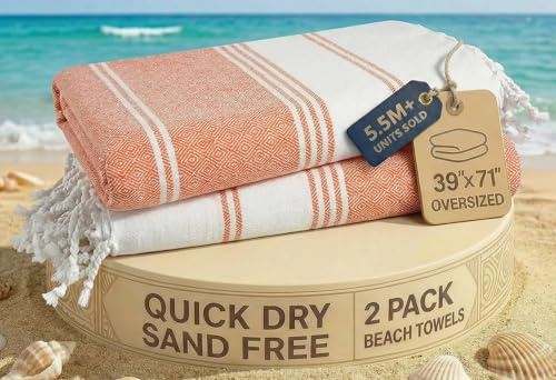 LANE LINEN Turkish Beach Towel 2 Pack, Oversized Towel 39x71, Cotton Rich Beach essentials For Women, Large Pool Towel, Absorbent & Quick Dry, Sand Free - Bird of Paradise