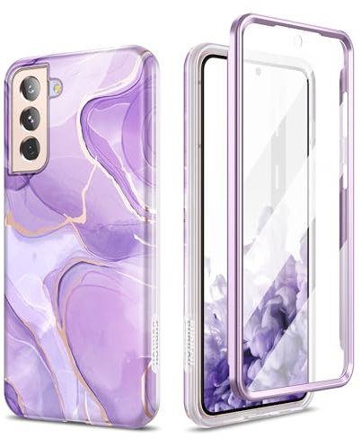 SURITCH Kompatibel mit Samsung Galaxy S21 Hülle 5G mit Eingebaute Displayschutz, 360 Grad Stoßfest Schutzhülle Handyhülle für Samsung Galaxy S21 5G 6.2 Zoll - Lila Marmor