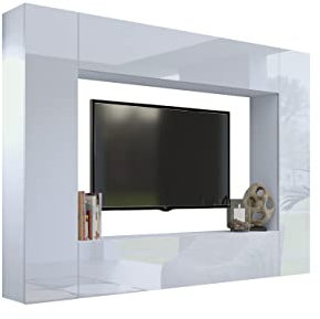 BROMARKT Premium Wohnwand Wohnzimmer Set 4 Teile - Wohnzimmer Schrank - Wohnzimmer Möbel mit Wandschrank- Wohnwand Modern - Wohnzimmerschrank Komplett Möbel - Hochglanz Weiß