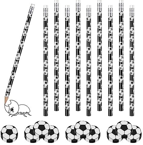 GAROMIA 10 Fußball Bleistifte 10 Fußball Radiergummi Bleistiftanzug Fußball Kindergeburtstag Fußball Mitgebsel Bleistifte Fussball Geburtstag Junge Fußball Radiergummi Schreibwaren