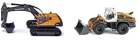 Siku 3535, Volvo Hydraulikbagger & 3561, Liebherr L 556 Radlader, 1:50, Metall/Kunststoff, Orange, Beweglicher Frontlader, Motorhaube zum Öffnen