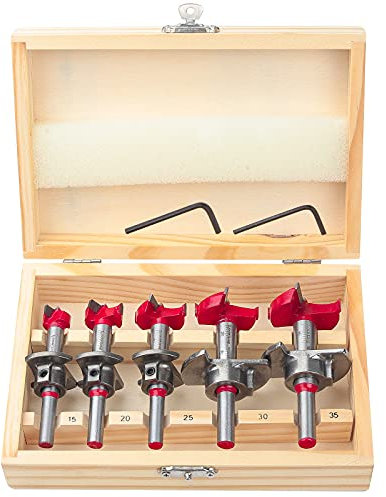 BAIDETS Forstnerbohrer Set 5tlg - Verstellbar Positionierbohrer, Forstner Bit Holzbohrer 15/20/25/30/35mm, Scharnierlochbohrer mit Tiefenanschlag(10-40mm)