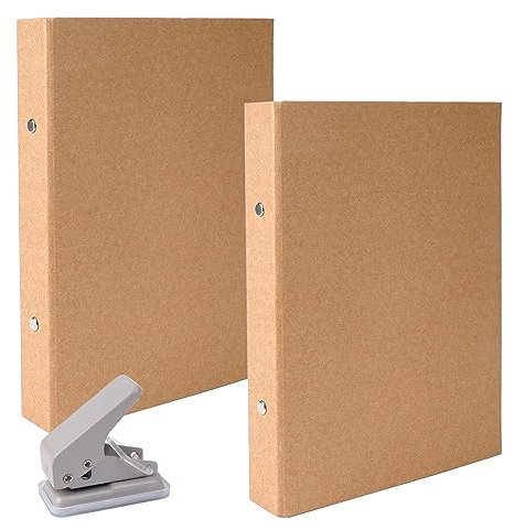 Towviy 2PCS Classeur A5 Avec Perforatrice, Classeur 2 Anneaux Classeur Kraft Classeur Fiche Bristol Classeur à Anneaux A5 - Bon pour l'environnement (100 Feuilles par Classeur)