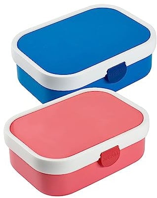 Mepal Brotdose Campus mit Bento-Einsatz & Gabel 700 ml, Farbige Lunchboxen aus Kunststoff mit Clip-Verschluss, 2er Set, ABS, 17.8 x 13.2 x 6.1 cm, pink & blau