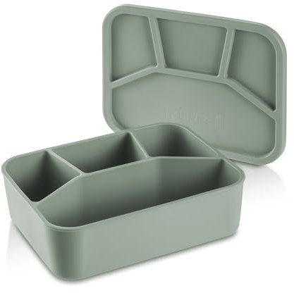 KLIPPSI® Lunchbox Large-4 Fächer Brotdose Vorratsdosen aus Platin Silikon reißfest, hitze-kältebeständig, auslaufsicher, spülmaschinengeeignet (grün)