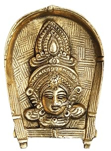 Decorative Brass Metal Durga Devi Face with Statue Sculpture Idol Indian Traditional Festival New year Decorations Wall Antique Durga Statue Home Entrance Temple décor Return Gifting (Size:-4X2)