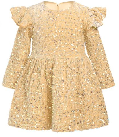 IMEKIS Kinder Baby Mädchen Weihnachtskleid Langarm Pailletten Samtkleid Prinzessin Rüschen Festlich Kleid Herbst Winter Weihnachten Geburtstag Urlaubskleid Khaki 12-18 Monate