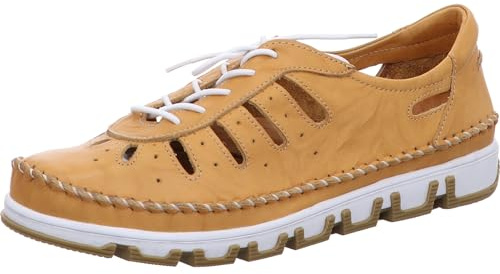 Gemini Damen Sneaker Leder Cutouts sportliche Schnürschuhe 382345, Größe:40 EU, Farbe:Gelb