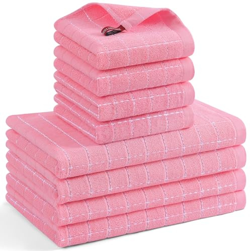 Mordimy 100% Baumwoll-Frottier Küchentücher und Geschirrtücher-Sets, weiche und saugfähige Karierte Geschirrtücher, schnell trocknende Geschirrlappen zum Spülen von Geschirr, 4er-Pack 40,6 x 66 cm