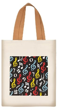 KingPoint Tragetasche mit Musiknoten, Schultertasche, Einkaufstasche, großes Fassungsvermögen, lässige Samt-Handtasche für Musikliebhaber