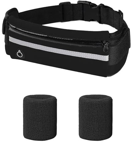 Sacs Bananes de Sport, Ceinture de Course, Etanche Running Belt, Sacoche Running Belt Réglable, Ceinture Running Smartphone, Ceinture de Course Étanche avec Porte Bouteille, Sport Serre Poignets