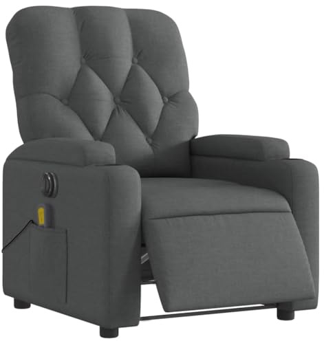 vidaXL Massagesessel, Sessel Elektrisch, Relaxsessel mit Liegefunktion Vibrationsfunktion, Fernsehsessel Liegesessel für Wohnzimmer, Dunkelgrau Stoff