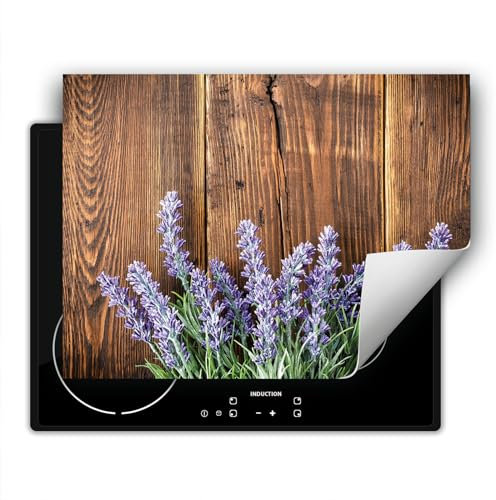 DarHaus Herdabdeckplatte 1 teilig 80x52 cm Küche Herdabdeckung Ceranfeld Herdabdeckplatten Anti Rutsch Matte Aufrollbar, Lavendel - Holz