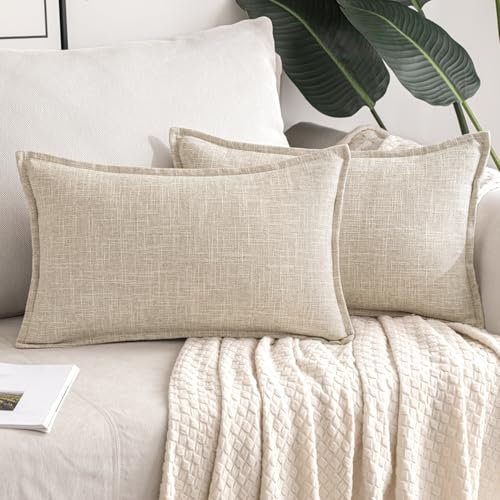 MIULEE Kissenbezug Kissen Dekorative Kissenbezüge Leinen-Optik Kissenhülle Moderne Sofakissen Dekokissen für Sofa Couch Wohnzimmer Schlafzimmer Büro 2er Set 40x60cm Beige