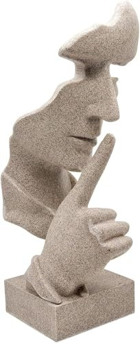 Sandfarbe Heimdekoration, Gesicht Statue, Modern Abstract Kunst Skulptur Deko, Schweigen ist Gold Statue, Sammlerstück Statue für Wohnzimmer Schlafzimmer Büro Zuhause Arbeitszimmer
