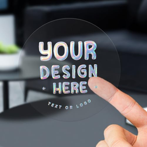 Holografische Aufkleber, silberfarben, personalisierbar, Logo und Name, Geburtstagsparty-Boxen, Hochzeitsgeschenke, transparente Aufkleber