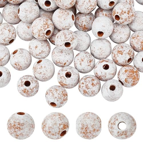 OLYCRAFT 200Pcs White Wooden Macrame Beads 15mm Vintage Wood Large Hole European Beads with 4.5mm Hole Wooden Round Spacer Loose Beads for Necklace Bracelet Jewelry Making Craft Decoration