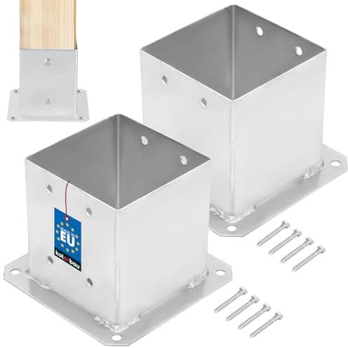KOTARBAU® 2x Support De Poteau 140 x 140 mm En Acier Galvanisé | Support De Poteau À Visser Pour Poteaux | Pied Poteau | Platine Poteau |Support Poteau Bois |Fixation Poteau Bois |Support Poteau Acier