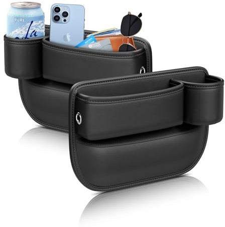 Convitex Car Seat Gap Filler Organizer with Cup Holder, 2 Pack Multifunctional PU Leather Car Seat Storage Box, Automotive Car Essentials for Most Vehicles