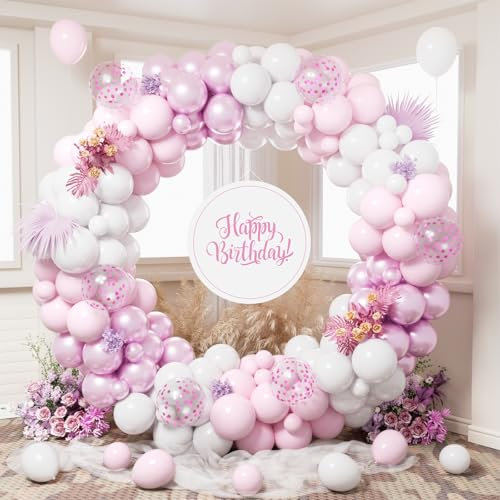 Luftballon Girlande Rosa, 140 Stück Ballon Rosa Weiß Luftballon Garland mit Roségold Metallic Konfetti Latex Ballons für Mädchen Frauen Geburtstag Hochzeit Babyparty Valentinstag Taufe Dekoration