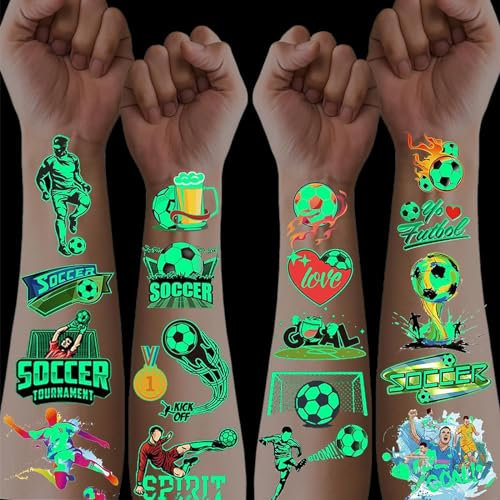 10 Blätter Tattoos für kinder Fussball Geschenke Jungen, Leuchttattoos Kinder Tattoo Jungen, Kleinigkeiten für Kinder Fußball Mitgebsel Spielzeug, Füllung Schultüte klein Geschenke zur Einschulung