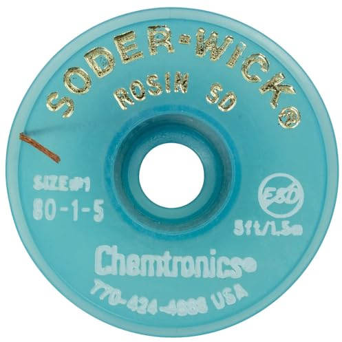 Chemtronics Soder-Wick-Rosin Entlötlitze, 0,8 mm, 1,5 m 80-1-5 (Entlötlitze Litze Geflecht Chemwicks Solder-Wicke), MIL-F-14256F Typ R, NASA STD-8739.3 Soldered Electrical Connections