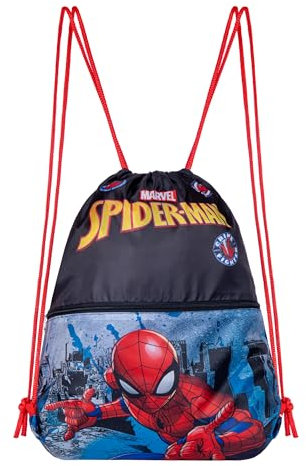 Spiderman Marvel Avengers Turnbeutel, Schwimmbeutel, Sporttasche, Gymsack, Rucksack, Schuhbeutel, Sportrucksack, verschiedene Designs inkl. extra Fach (Blau)