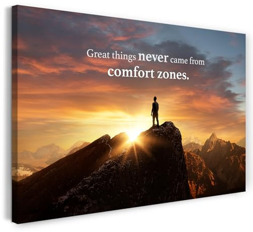 Printistico Leinwandbild (120x80cm) Spruch Motivation, Neue Wege - Komfortzone verlassen, echter Holz-Keilrahmen inkl. Aufhänger, handgefertigt in Deutschland