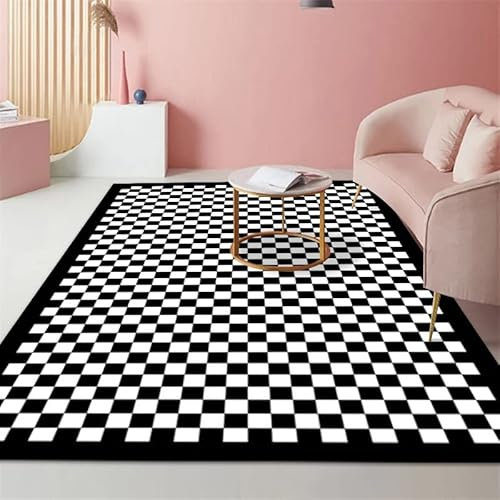Generisch Teppich Kurzflor Kariert Geometrie Schachbrett Gitter Muster Flanell Flauschig Weich rutschfest Teppiche Wohnzimmer Deko Schlafzimmer Flur Läufer Indoor Carpet Spielteppich 50x80cm